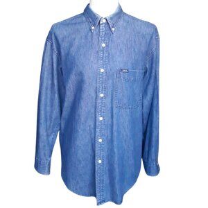 CHAP'S Ralph Lauren SZ M Faded Denim 100% Cotton Button Down Men's Shirt